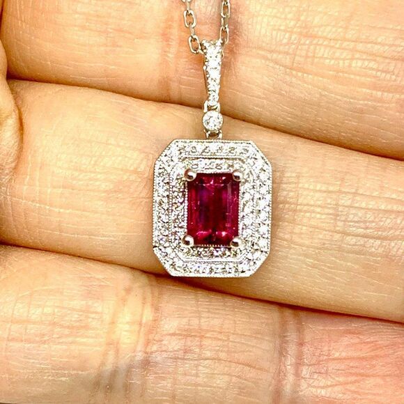 Diamond Rubellite Tourmaline Necklace 18" 18k G 1.80 TCW Certified $4,950 921140 - Picture 6 of 16